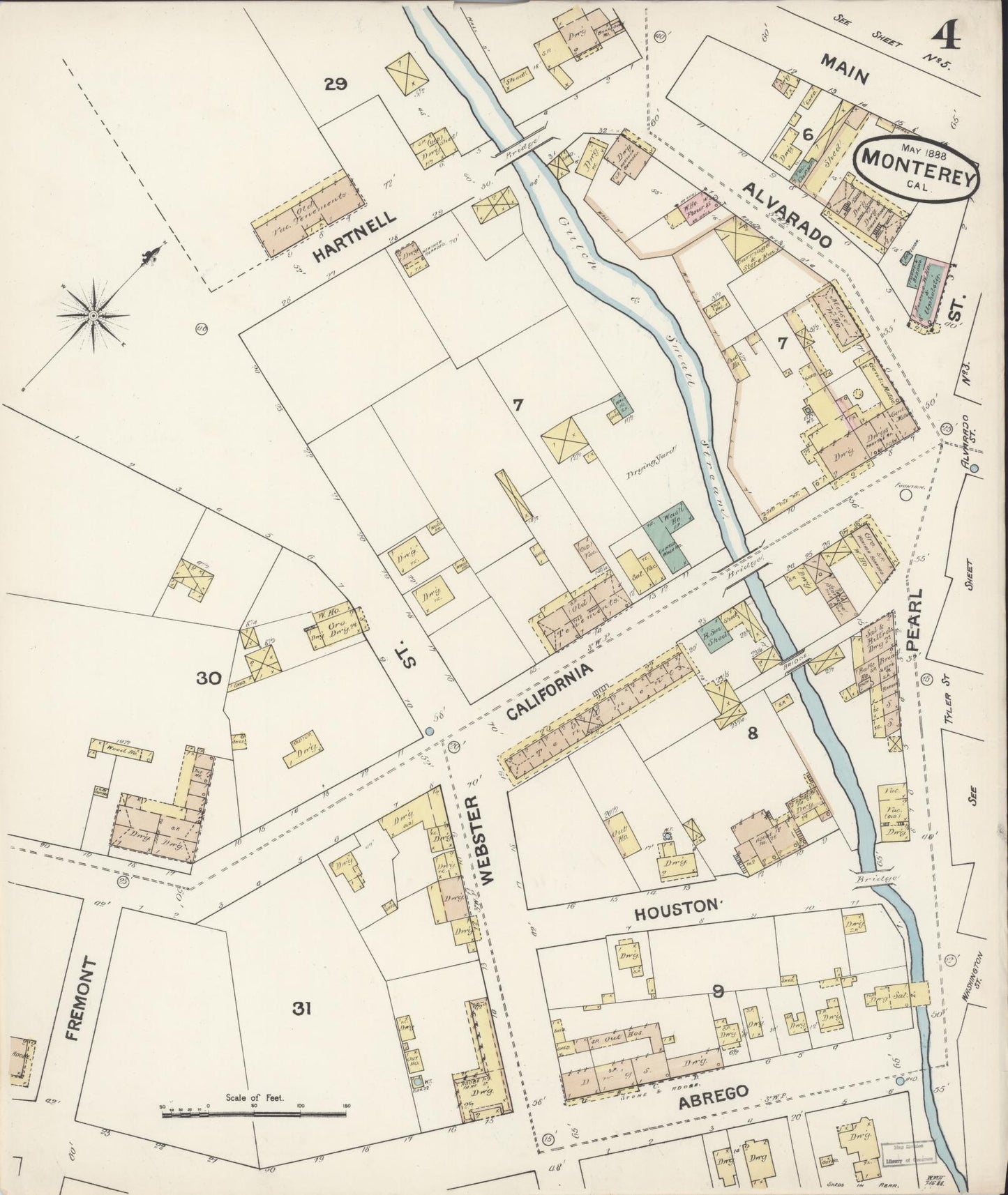 Sanborn Fire Insurance Map from Monterey, Monterey County, California (1888), Sheet #0004 - Complete Map Set gallery image, historic Sanborn map, vintage wall art, California California