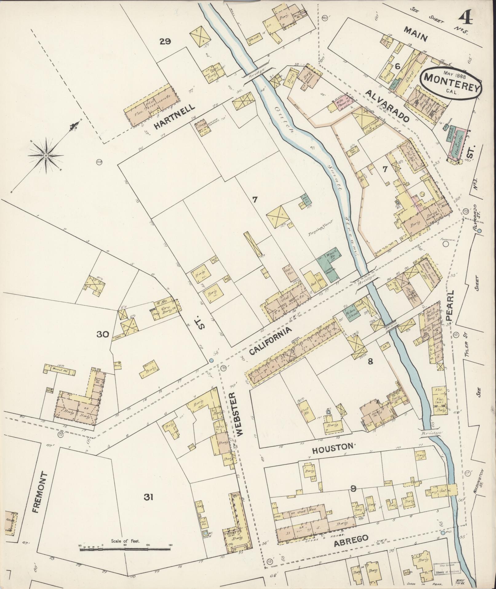 Sanborn Fire Insurance Map from Monterey, Monterey County, California (1888), Sheet #0004 - Complete Map Set gallery image, historic Sanborn map, vintage wall art, California California