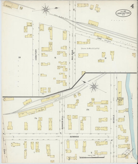 Sanborn Fire Insurance Map from Lancaster, Coos County, New Hampshire (1897), Sheet #0004 - Historic Sanborn Fire Insurance Map Print, vintage old map wall art, antique decor, genealogy gift, New Hampshire New Hampshire map