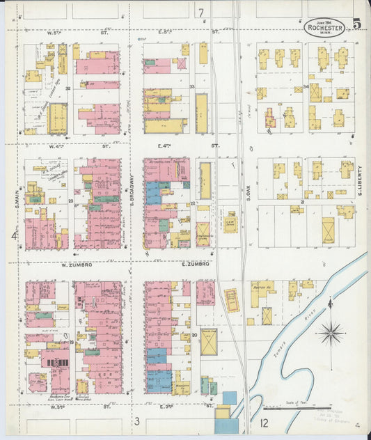 Sanborn Fire Insurance Map from Rochester, Olmsted County, Minnesota (1904), Sheet #0005 - Historic Sanborn Fire Insurance Map Print, vintage old map wall art, antique decor, genealogy gift, Minnesota Minnesota map