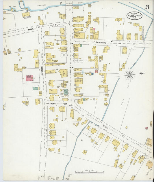 Sanborn Fire Insurance Map from New Egypt, Ocean County, New Jersey (1905), Sheet #0003 - Historic Sanborn Fire Insurance Map Print, vintage old map wall art, antique decor, genealogy gift, New Jersey New Jersey map