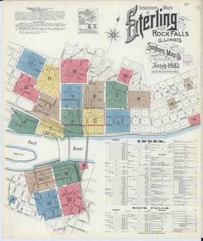 Sanborn Fire Insurance Map from Sterling, Whiteside County, Illinois (1903), Sheet #0001 - Complete Map Set gallery image, historic Sanborn map, vintage wall art, Illinois Illinois