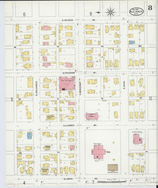 Sanborn Fire Insurance Map from Alliance, Stark County, Ohio (1904), Sheet #0008 - Historic Sanborn Fire Insurance Map Print, vintage old map wall art, antique decor, genealogy gift, Ohio Ohio map