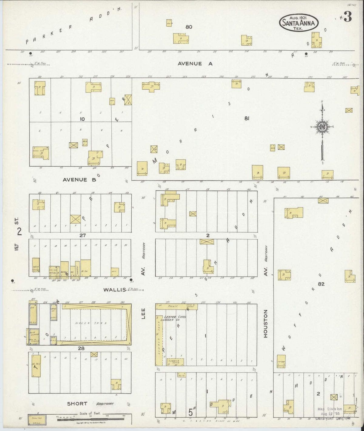 Sanborn Fire Insurance Map from Santa Anna, Coleman County, Texas (1921), Sheet #0003 - Complete Map Set gallery image, historic Sanborn map, vintage wall art, Texas Texas