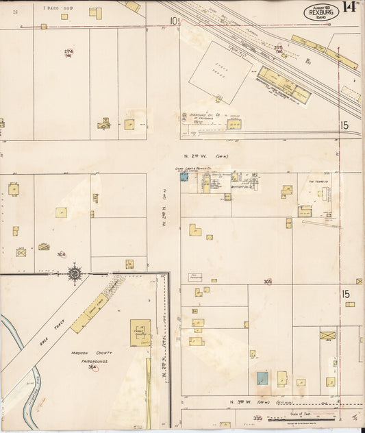 Sanborn Fire Insurance Map from Rexburg, Madison County, Idaho (1943), Sheet #0014 - Historic Sanborn Fire Insurance Map Print, vintage old map wall art, antique decor, genealogy gift, Idaho Idaho map