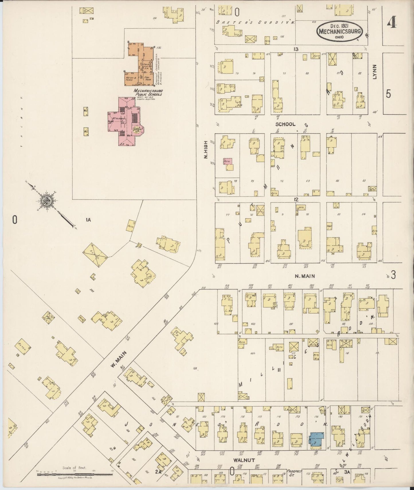 Sanborn Fire Insurance Map from Mechanicsburg, Champaign County, Ohio (1921), Sheet #0004 - Historic Sanborn Fire Insurance Map Print, vintage old map wall art, antique decor, genealogy gift, Ohio Ohio map