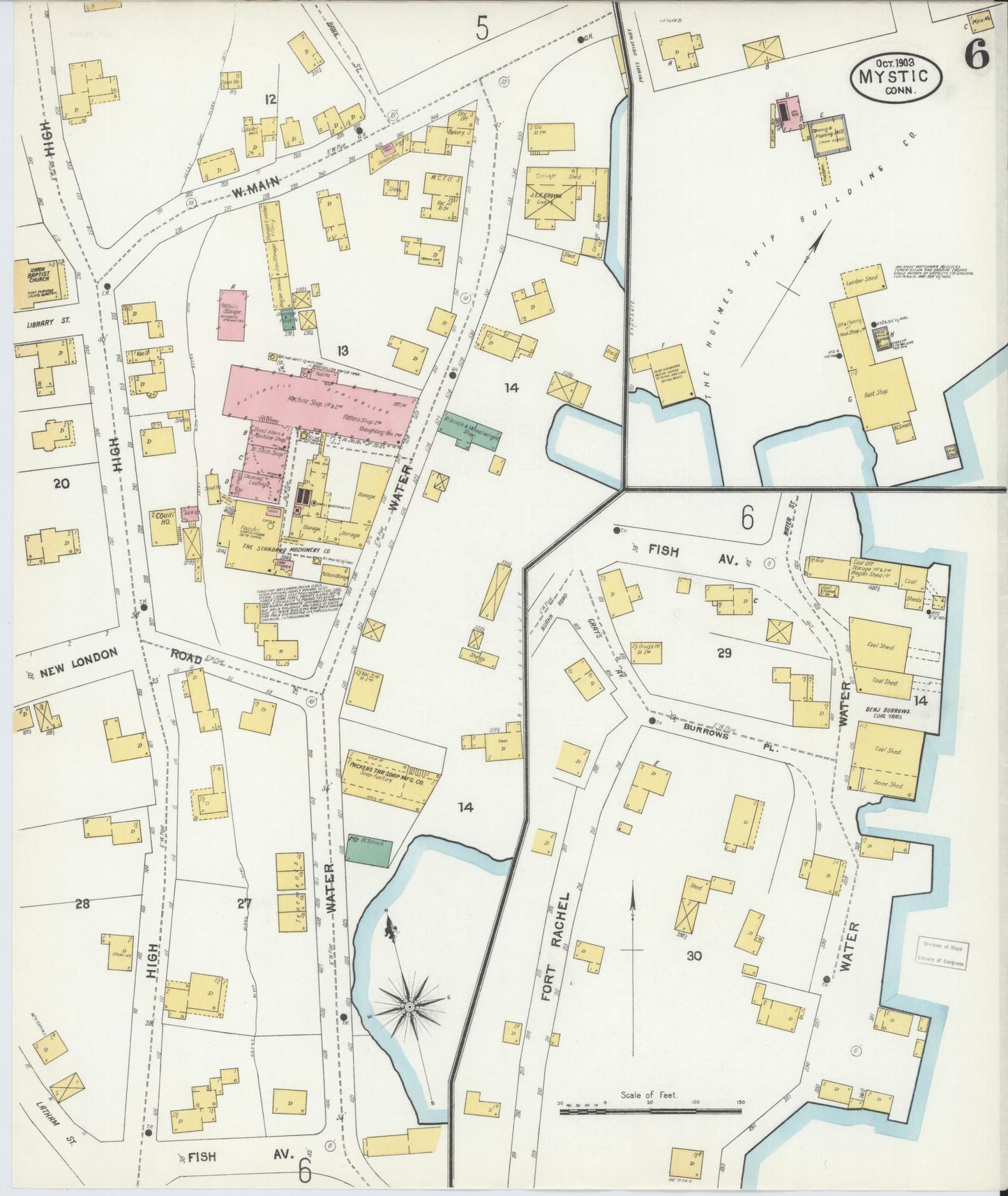 Sanborn Fire Insurance Map from Mystic, New London County, Connecticut (1903), Sheet #0006 - Complete Map Set gallery image, historic Sanborn map, vintage wall art, Connecticut Connecticut