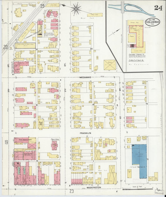 Sanborn Fire Insurance Map from Columbus, Bartholomew County, Indiana (1906), Sheet #0024 - Historic Sanborn Fire Insurance Map Print, vintage old map wall art, antique decor, genealogy gift, Indiana Indiana map
