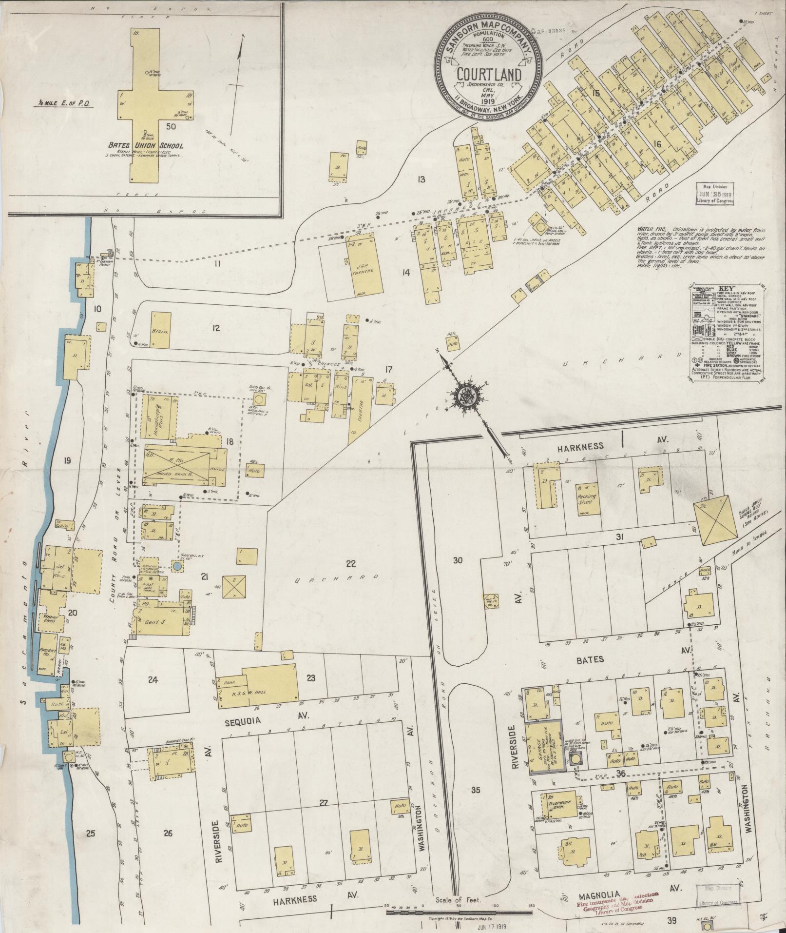 Sanborn Fire Insurance Map from Courtland, Sacramento County, California (1919), Sheet #0001 - Historic Sanborn Fire Insurance Map Print, vintage old map wall art, antique decor, genealogy gift, California California map