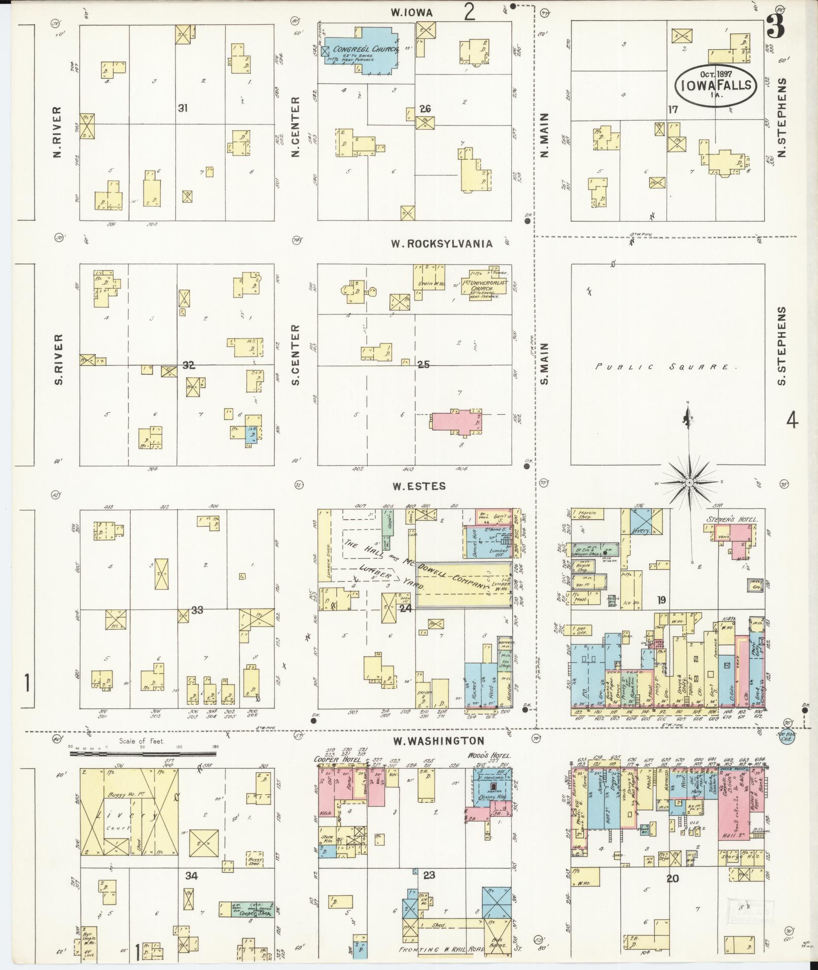 Sanborn Fire Insurance Map from Iowa Falls, Hardin County, Iowa (1897), Sheet #0003 - Historic Sanborn Fire Insurance Map Print