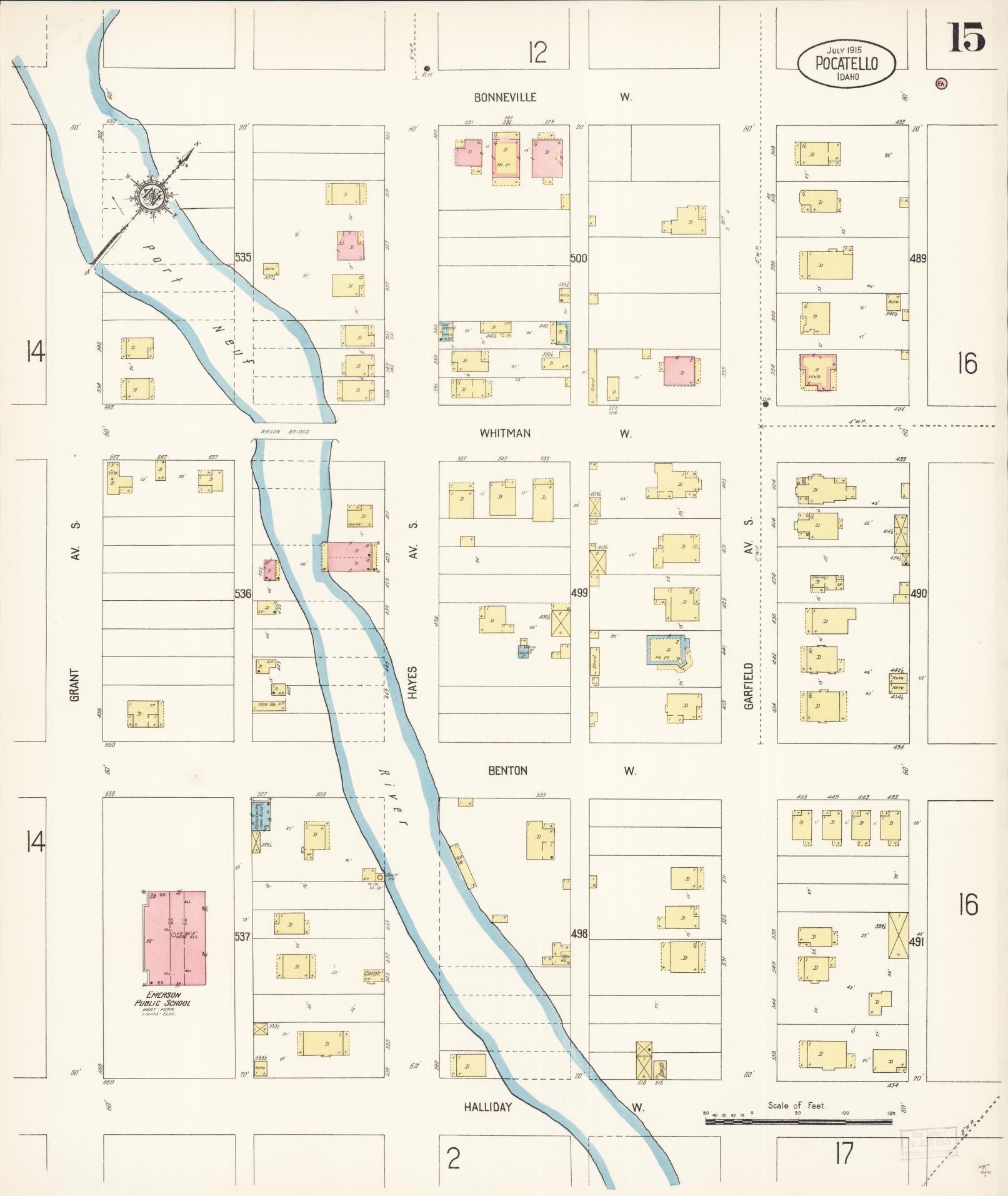 Sanborn Fire Insurance Map from Pocatello, Bannock County, Idaho (1915), Sheet #0015 - Historic Sanborn Fire Insurance Map Print, vintage old map wall art, antique decor, genealogy gift, Idaho Idaho map