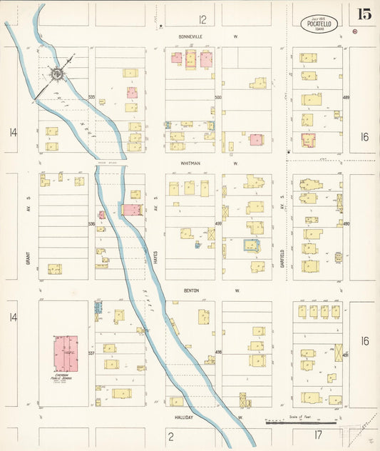 Sanborn Fire Insurance Map from Pocatello, Bannock County, Idaho (1915), Sheet #0015 - Historic Sanborn Fire Insurance Map Print, vintage old map wall art, antique decor, genealogy gift, Idaho Idaho map
