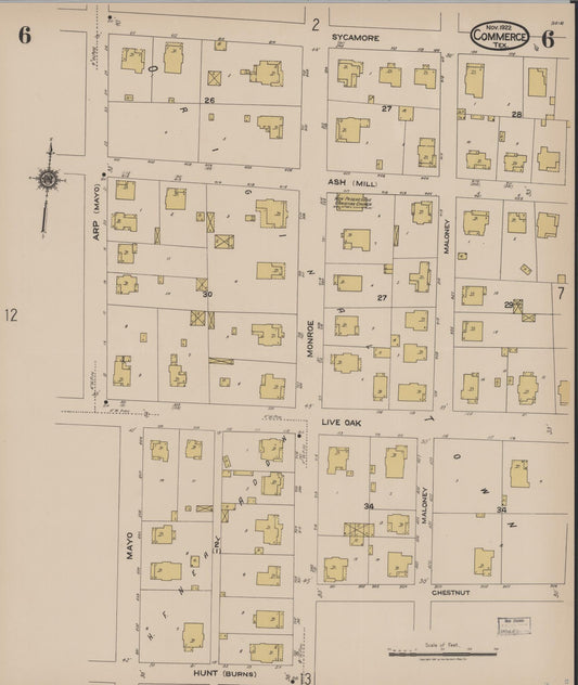 Sanborn Fire Insurance Map from Commerce, Hunt County, Texas (1922), Sheet #0006 - Historic Sanborn Fire Insurance Map Print, vintage old map wall art, antique decor, genealogy gift, Texas Texas map