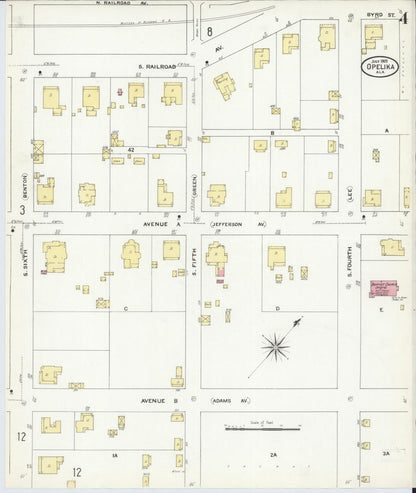 Sanborn Fire Insurance Map from Opelika, Lee County, Alabama (1909), Sheet #0004 - Complete Map Set gallery image, historic Sanborn map, vintage wall art, Alabama Alabama