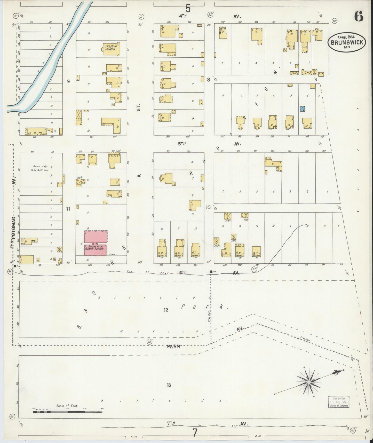 Frederick, Maryland - 1904 - Sanborn Fire Insurance Map, Sheet #0006 - Historic Sanborn Fire Insurance Map Print, Frederick Maryland 1904 0006 vintage old map wall art