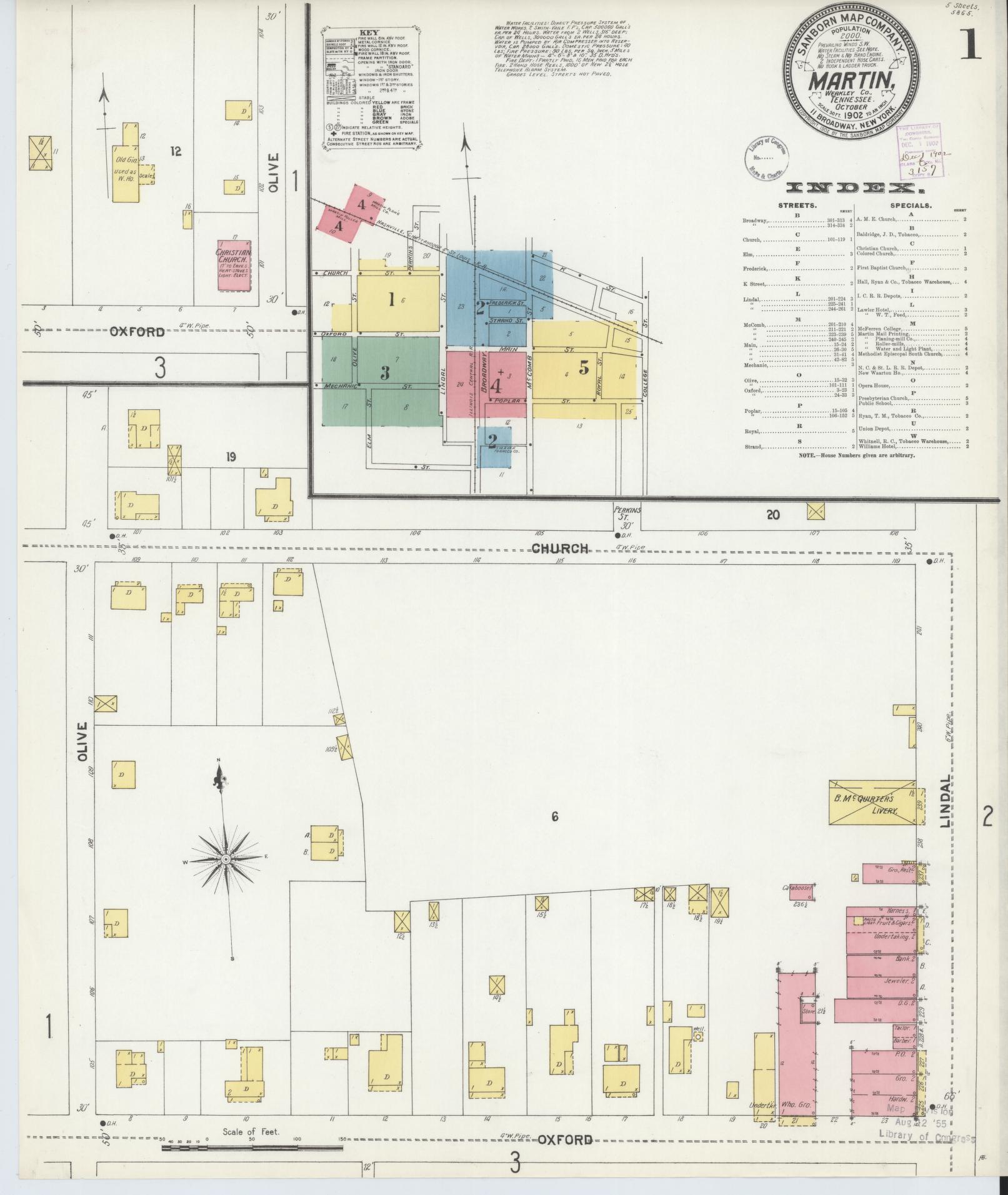 Sanborn Fire Insurance Map from Martin, Weakley County, Tennessee. (1902) – Historic Sanborn Fire Insurance Map Print