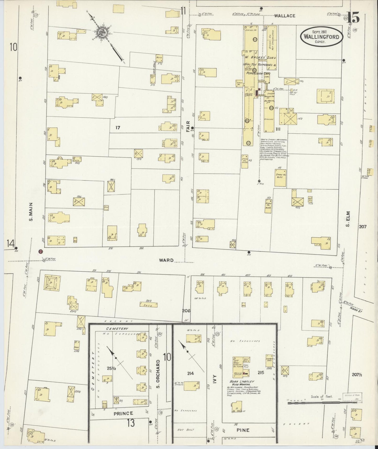 Sanborn Fire Insurance Map from Wallingford, New Haven County, Connecticut (1911), Sheet #0015 - Complete Map Set gallery image, historic Sanborn map, vintage wall art, Connecticut Connecticut