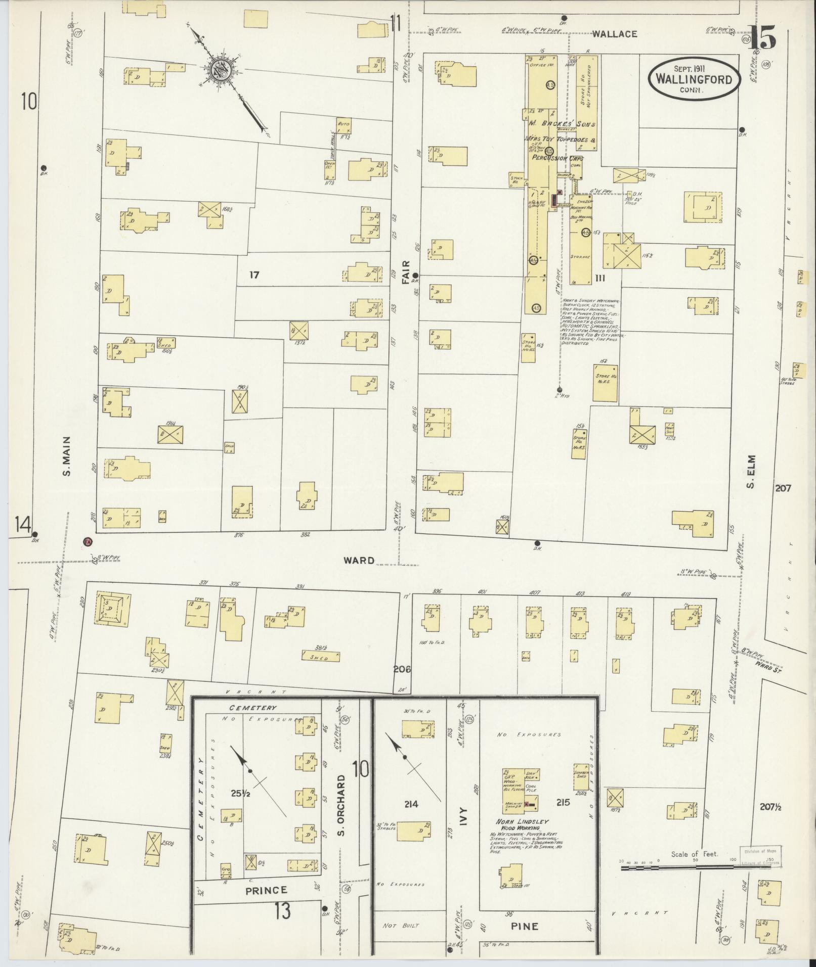 Sanborn Fire Insurance Map from Wallingford, New Haven County, Connecticut (1911), Sheet #0015 - Complete Map Set gallery image, historic Sanborn map, vintage wall art, Connecticut Connecticut