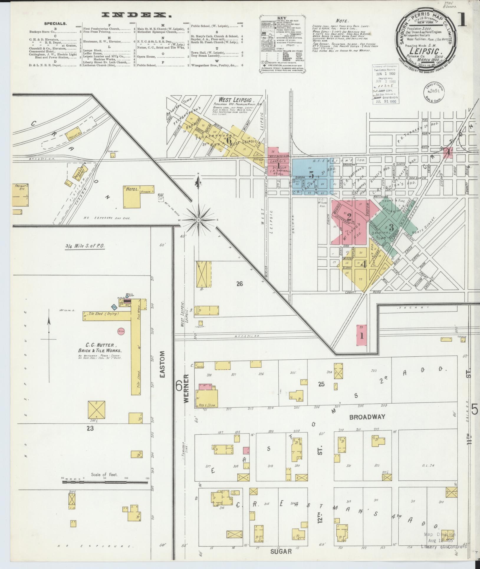 Sanborn Fire Insurance Map from Leipsic, Putnam County, Ohio (1900), Sheet #0001 - Historic Sanborn Fire Insurance Map Print, vintage old map wall art, antique decor, genealogy gift, Ohio Ohio map
