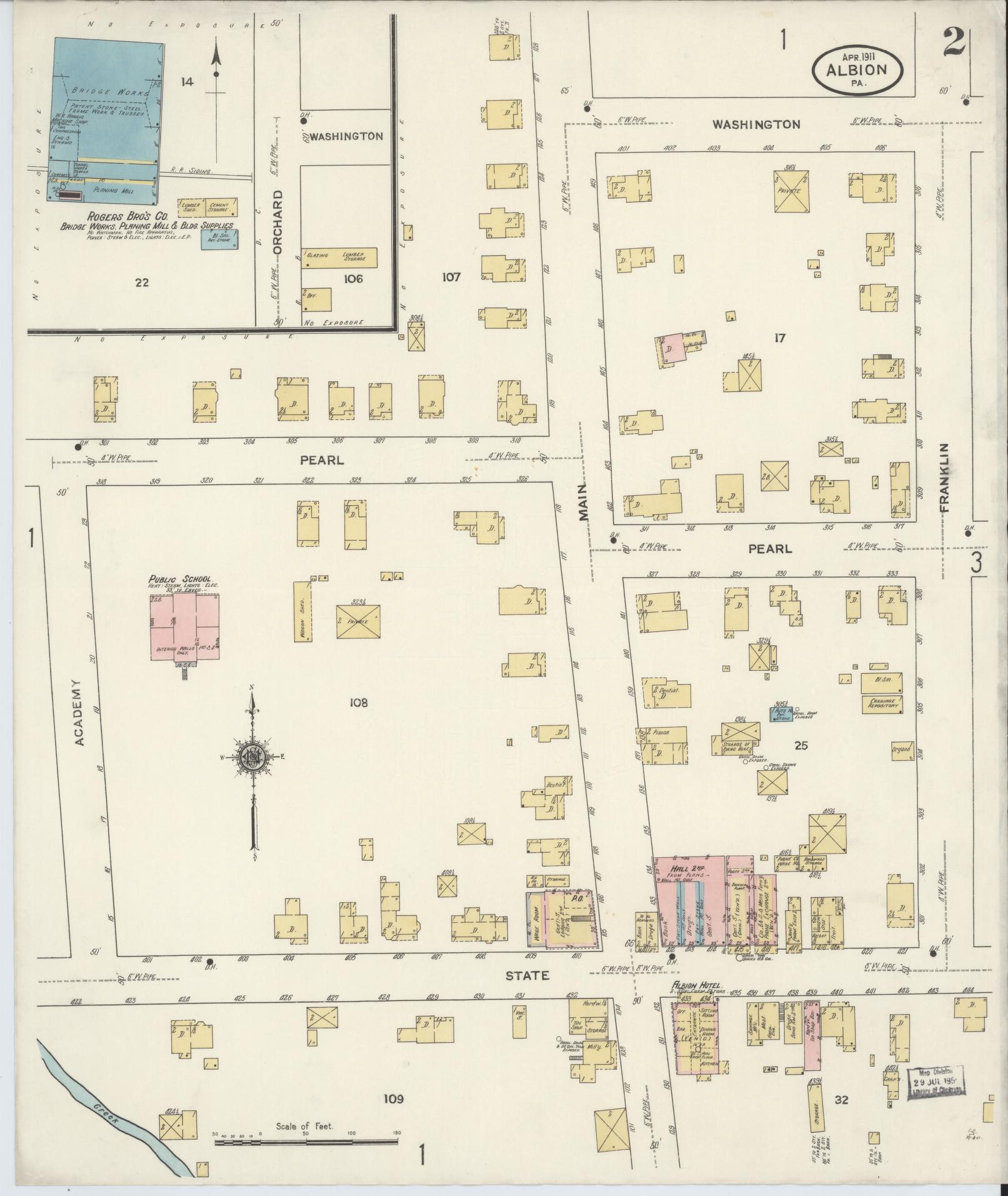 Sanborn Fire Insurance Map from Albion, Erie County, Pennsylvania (1911), Sheet #0002 - Historic Sanborn Fire Insurance Map Print, vintage old map wall art, antique decor, genealogy gift, Pennsylvania Pennsylvania map