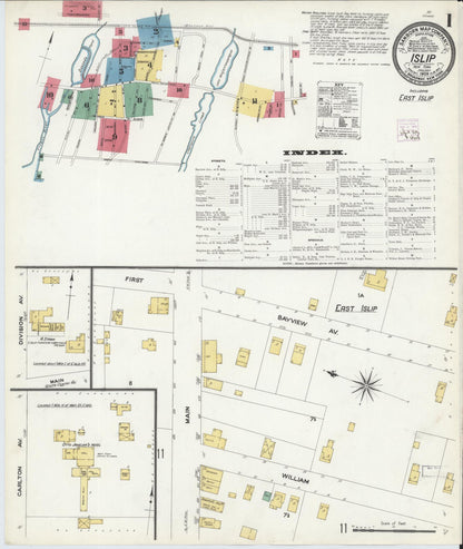 Sanborn Fire Insurance Map from Islip, Suffolk County, New York (1909), Sheet #0001 - Historic Sanborn Fire Insurance Map Print, vintage old map wall art, antique decor, genealogy gift, New York New York map