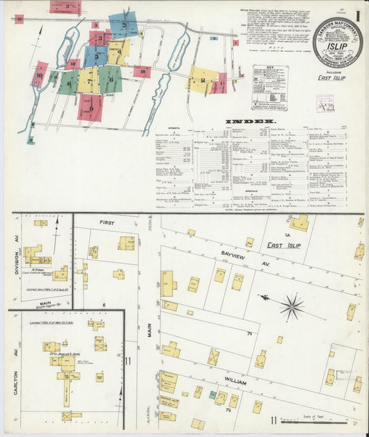Sanborn Fire Insurance Map from Islip, Suffolk County, New York (1909), Sheet #0001 - Historic Sanborn Fire Insurance Map Print, vintage old map wall art, antique decor, genealogy gift, New York New York map