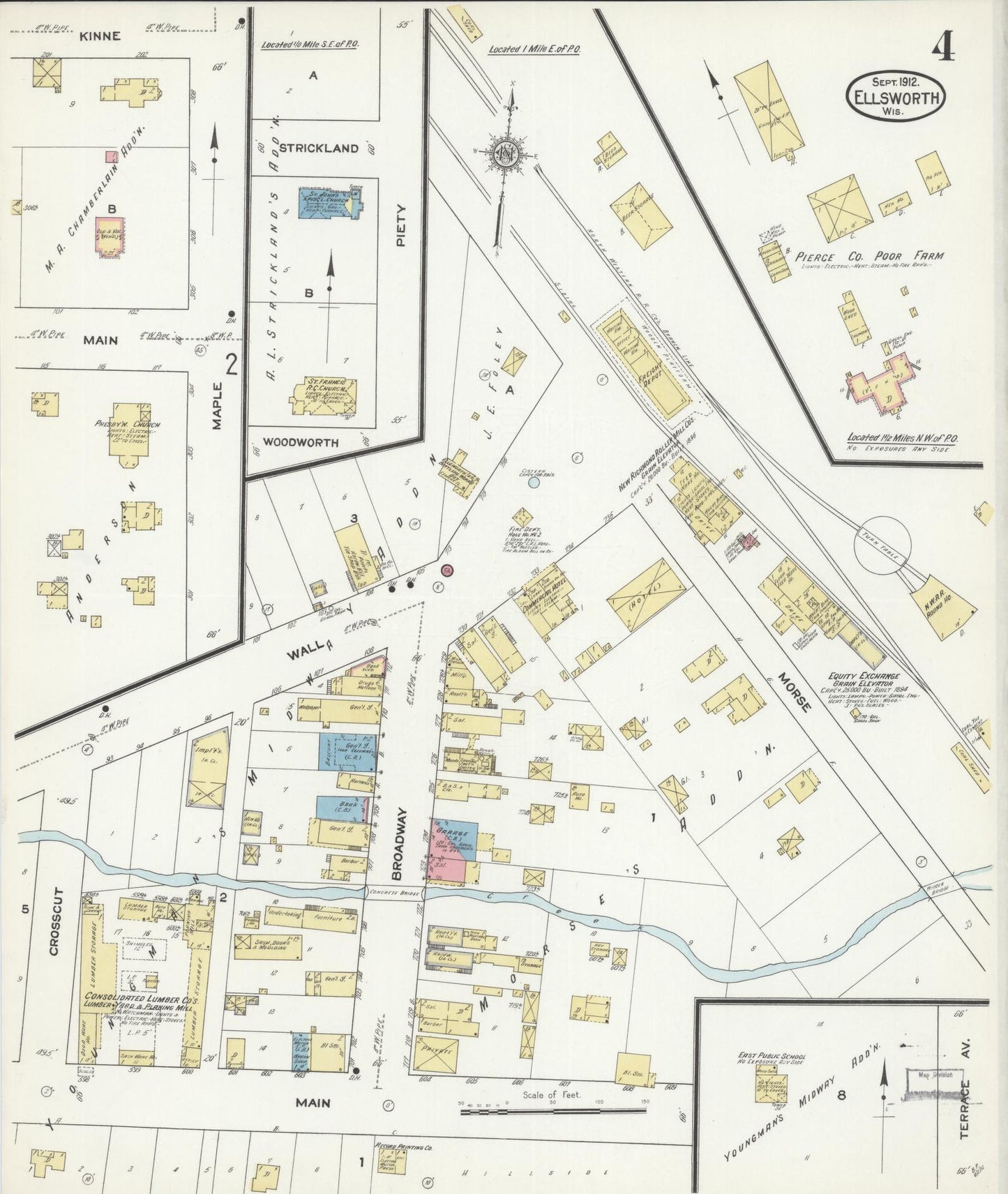 Sanborn Fire Insurance Map from Ellsworth, Pierce County, Wisconsin (1912), Sheet #0004 - Complete Map Set gallery image, historic Sanborn map, vintage wall art, Wisconsin Wisconsin