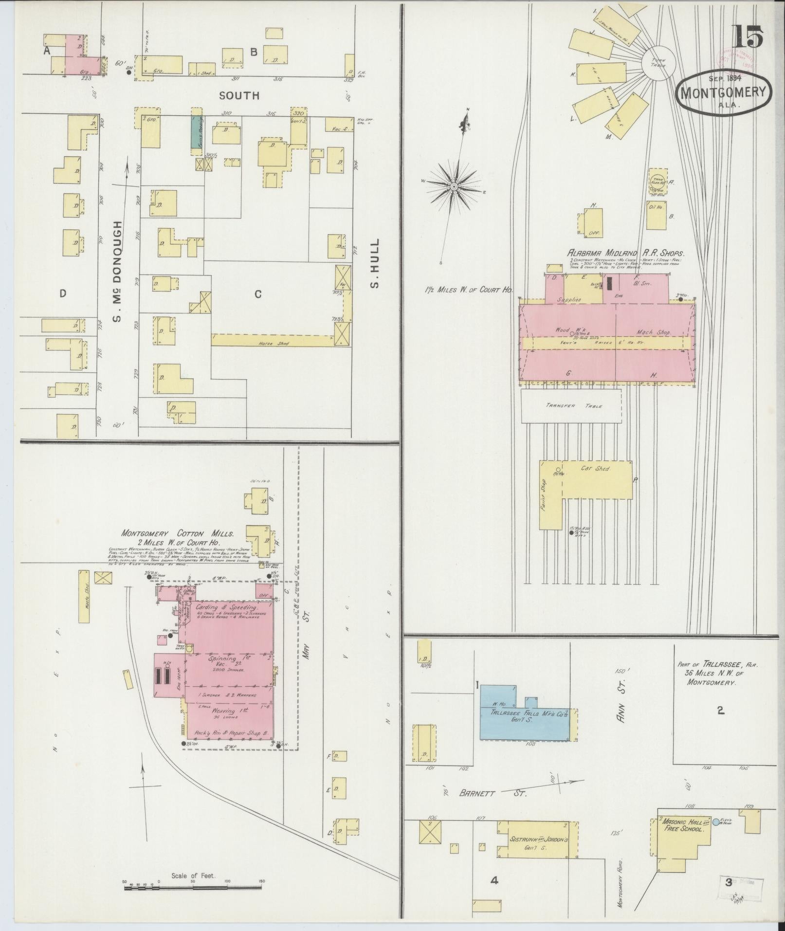 Sanborn Fire Insurance Map from Montgomery, Montgomery County, Alabama (1894), Sheet #0015 - Complete Map Set gallery image, historic Sanborn map, vintage wall art, Alabama Alabama