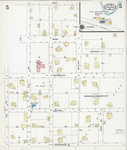 Sanborn Fire Insurance Map from Salem, Dent County, Missouri (1924), Sheet #0005 - Historic Sanborn Fire Insurance Map Print, vintage old map wall art, antique decor, genealogy gift, Missouri Missouri map