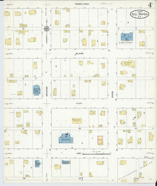 Sanborn Fire Insurance Map from Dell Rapids, Minnehaha County, South Dakota (1911), Sheet #0004 - Historic Sanborn Fire Insurance Map Print, vintage old map wall art, antique decor, genealogy gift, South Dakota South Dakota map