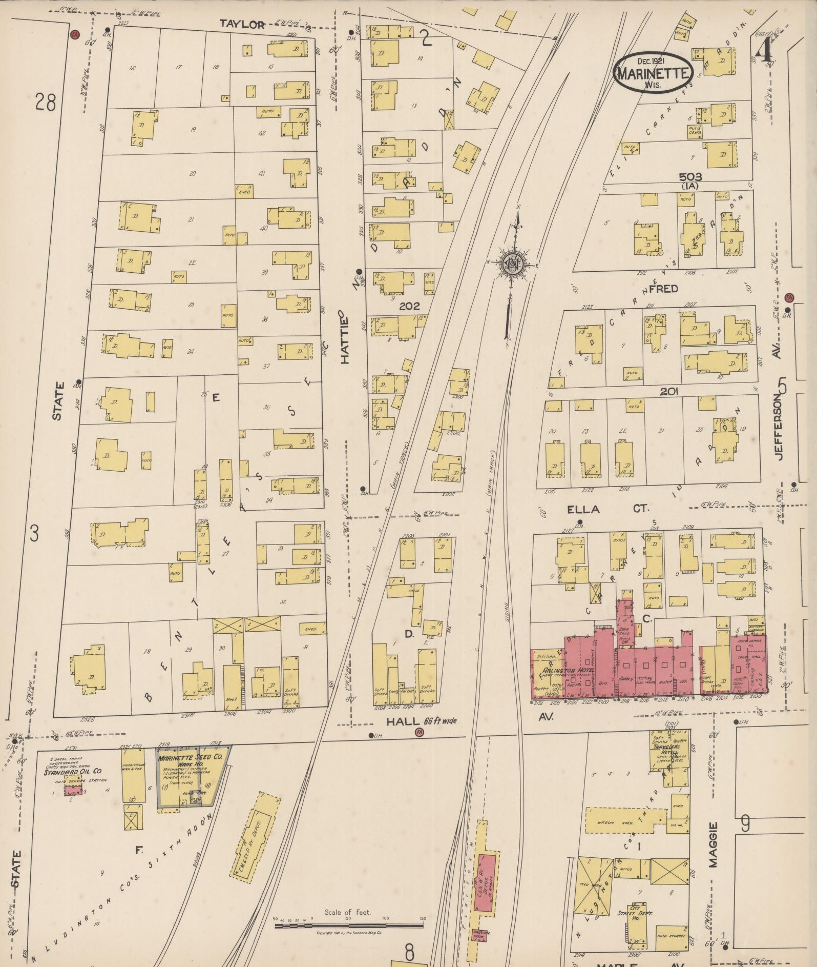 Sanborn Fire Insurance Map from Marinette, Marinette County, Wisconsin (1921), Sheet #0004 - Historic Sanborn Fire Insurance Map Print, vintage old map wall art, antique decor, genealogy gift, Wisconsin Wisconsin map