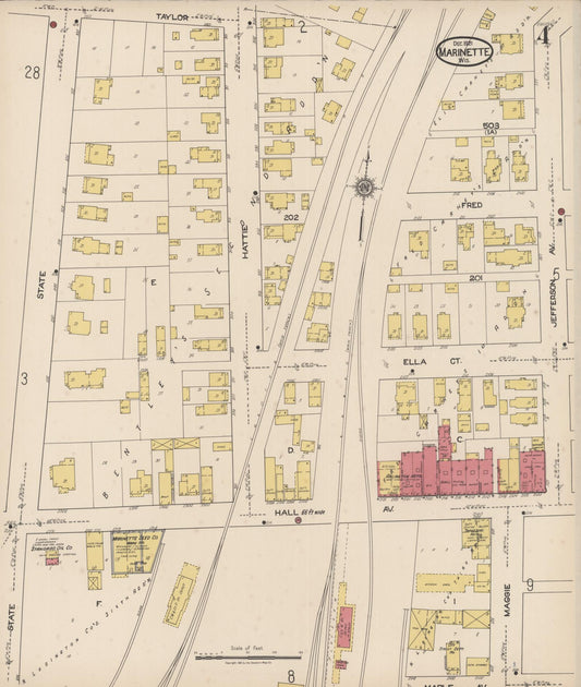 Sanborn Fire Insurance Map from Marinette, Marinette County, Wisconsin (1921), Sheet #0004 - Historic Sanborn Fire Insurance Map Print, vintage old map wall art, antique decor, genealogy gift, Wisconsin Wisconsin map