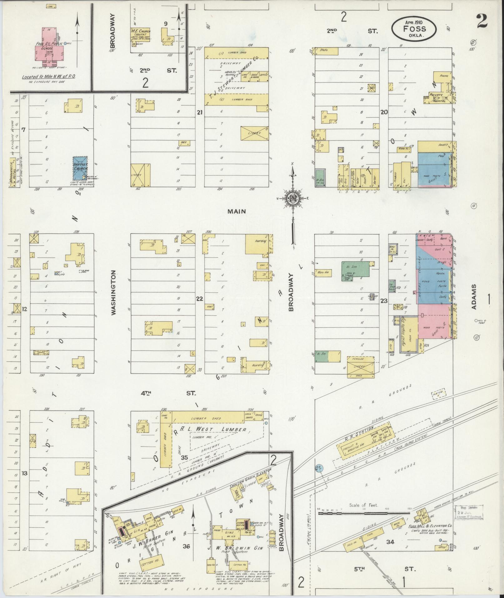 Sanborn Fire Insurance Map from Foss, Washita County, Oklahoma (1910), Sheet #0002 - Historic Sanborn Fire Insurance Map Print, vintage old map wall art, antique decor, genealogy gift, Oklahoma Oklahoma map