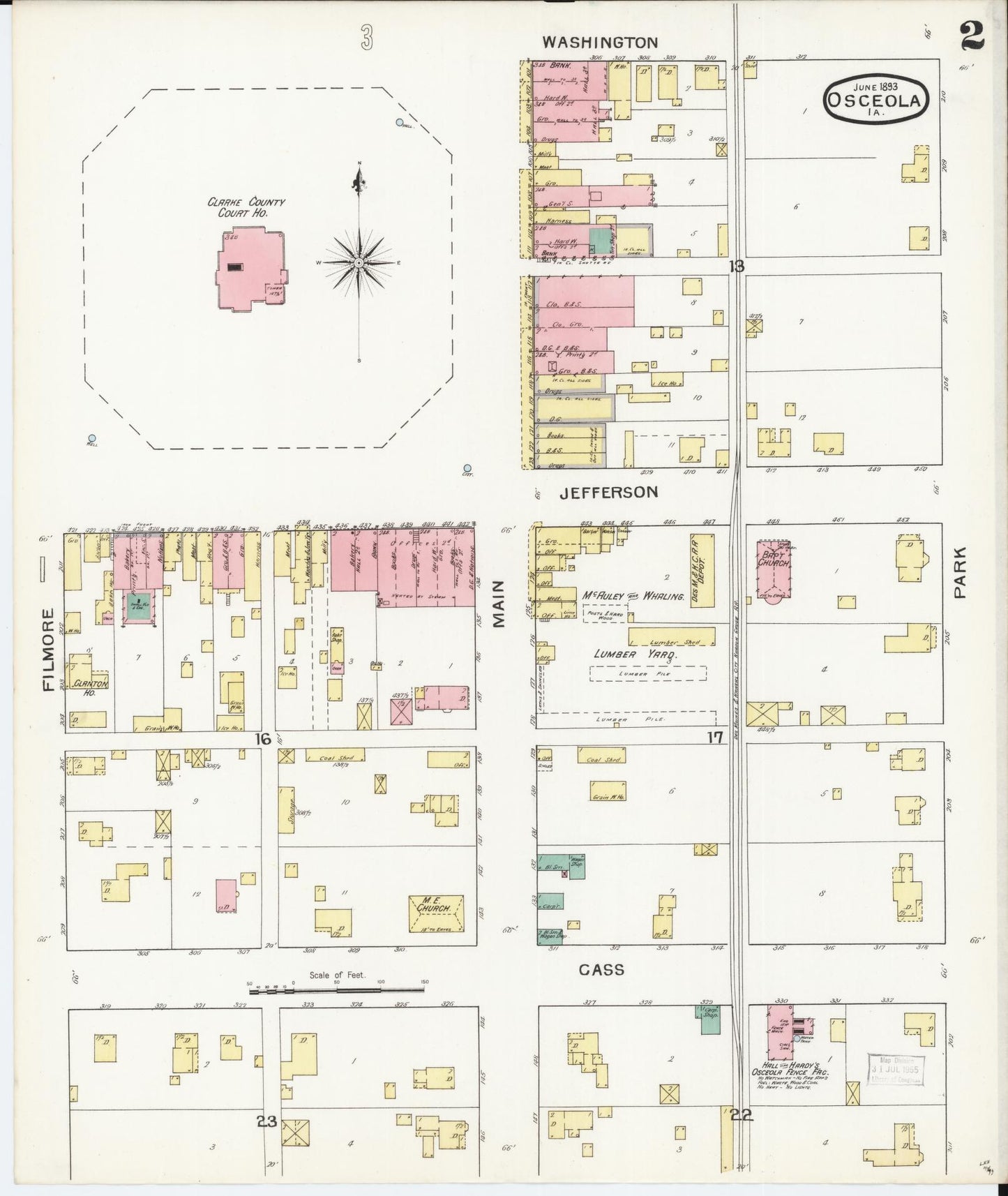 Sanborn Fire Insurance Map from Osceola, Clarke County, Iowa (1893), Sheet #0002 - Historic Sanborn Fire Insurance Map Print