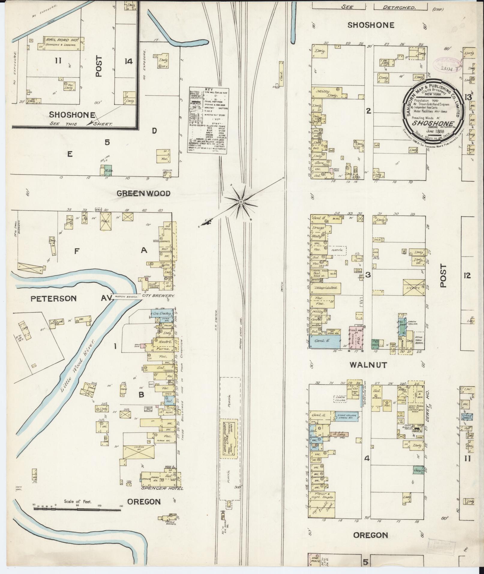 Sanborn Fire Insurance Map from Shoshone, Lincoln County, Idaho (1888), Sheet #0001 - Historic Sanborn Fire Insurance Map Print, vintage old map wall art, antique decor, genealogy gift, Idaho Idaho map