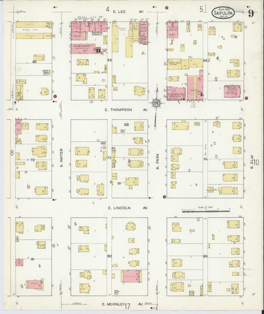 Sanborn Fire Insurance Map from Sapulpa, Creek County, Oklahoma (1915), Sheet #0009 - Historic Sanborn Fire Insurance Map Print, vintage old map wall art, antique decor, genealogy gift, Oklahoma Oklahoma map