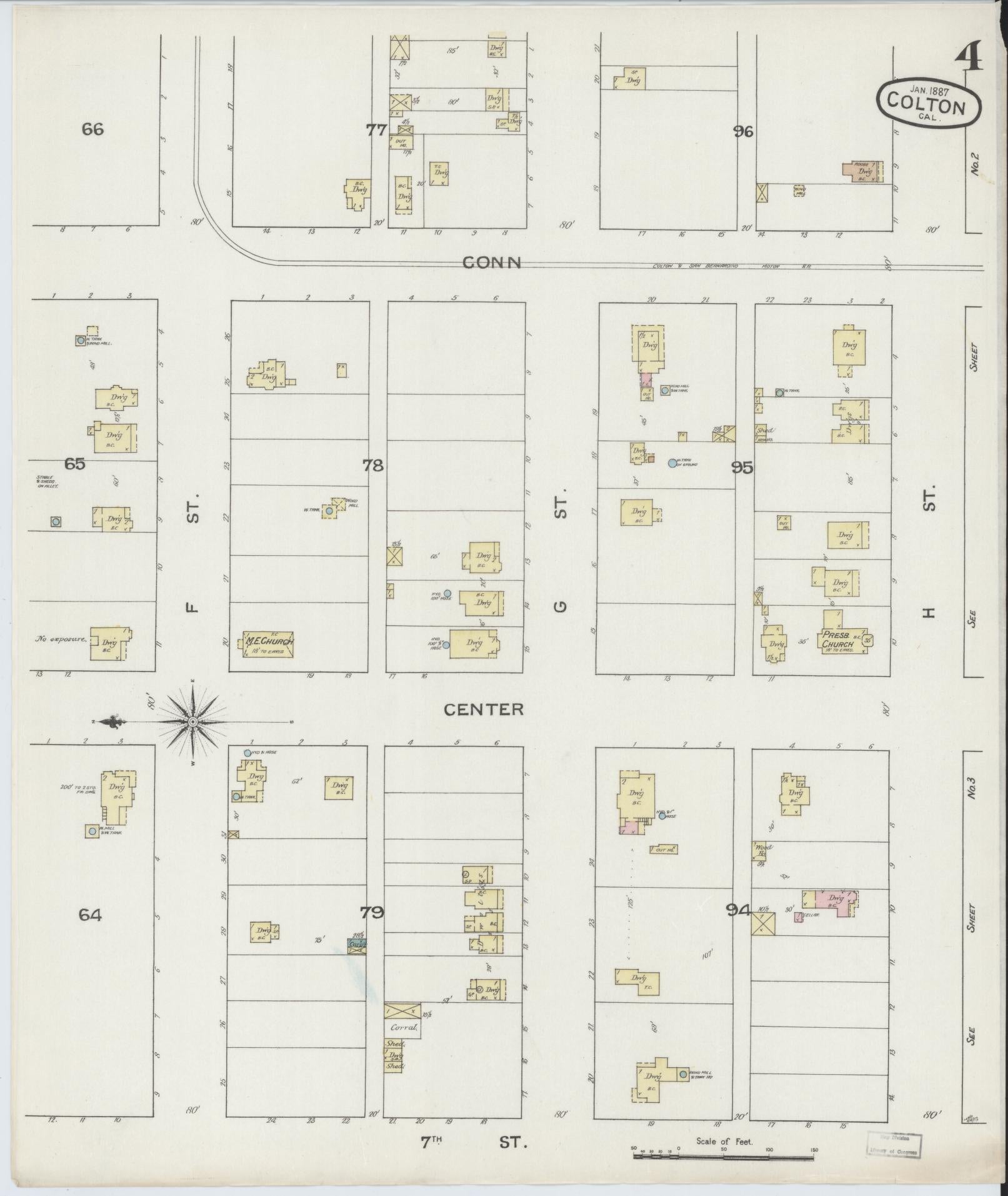 Sanborn Fire Insurance Map from Colton, San Bernardino County, California (1887), Sheet #0004 - Historic Sanborn Fire Insurance Map Print, vintage old map wall art, antique decor, genealogy gift, California California map