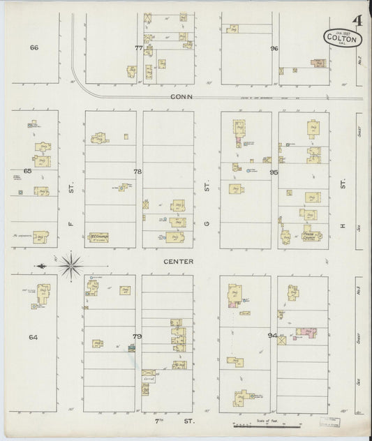 Sanborn Fire Insurance Map from Colton, San Bernardino County, California (1887), Sheet #0004 - Historic Sanborn Fire Insurance Map Print, vintage old map wall art, antique decor, genealogy gift, California California map