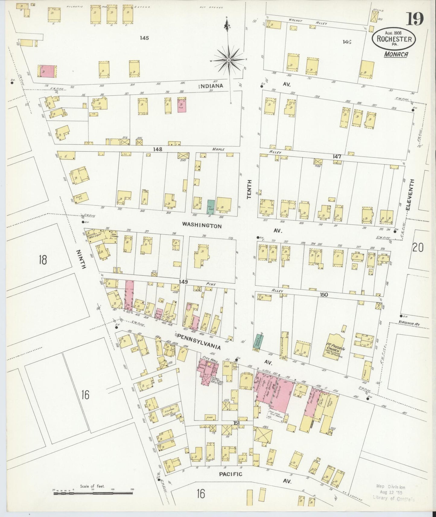Sanborn Fire Insurance Map from Rochester, Beaver County, Pennsylvania (1908), Sheet #0018 - Historic Sanborn Fire Insurance Map Print, vintage old map wall art, antique decor, genealogy gift, Pennsylvania Pennsylvania map