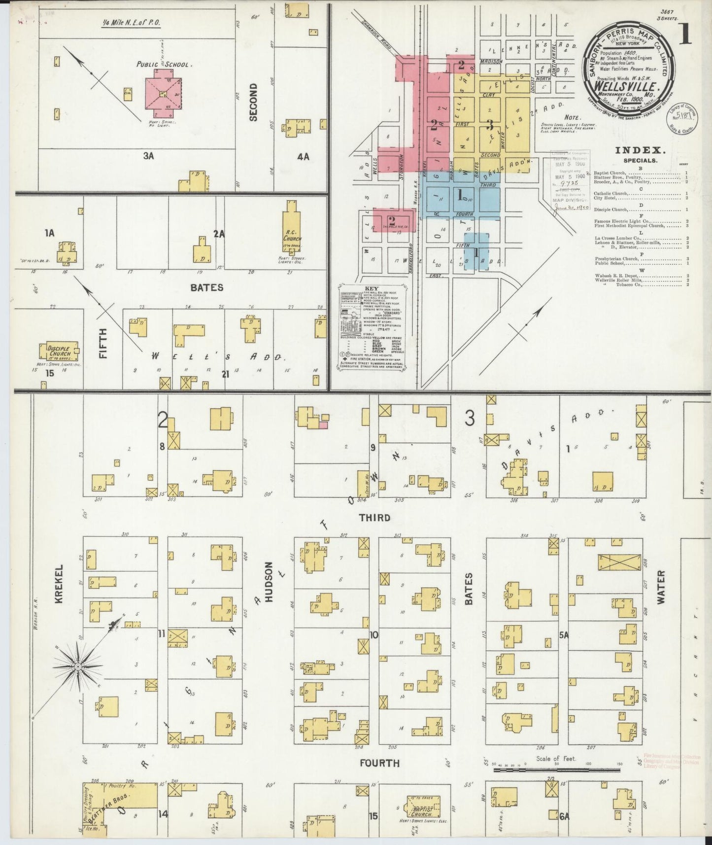 Sanborn Fire Insurance Map from Wellsville, Montgomery County, Missouri (1900), Sheet #0001 - Historic Sanborn Fire Insurance Map Print, vintage old map wall art, antique decor, genealogy gift, Missouri Missouri map