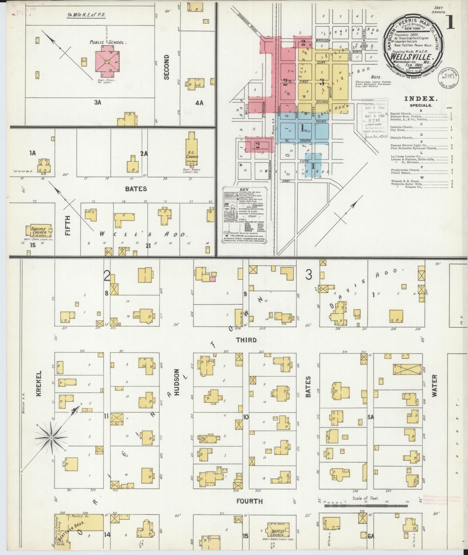 Sanborn Fire Insurance Map from Wellsville, Montgomery County, Missouri (1900), Sheet #0001 - Historic Sanborn Fire Insurance Map Print, vintage old map wall art, antique decor, genealogy gift, Missouri Missouri map