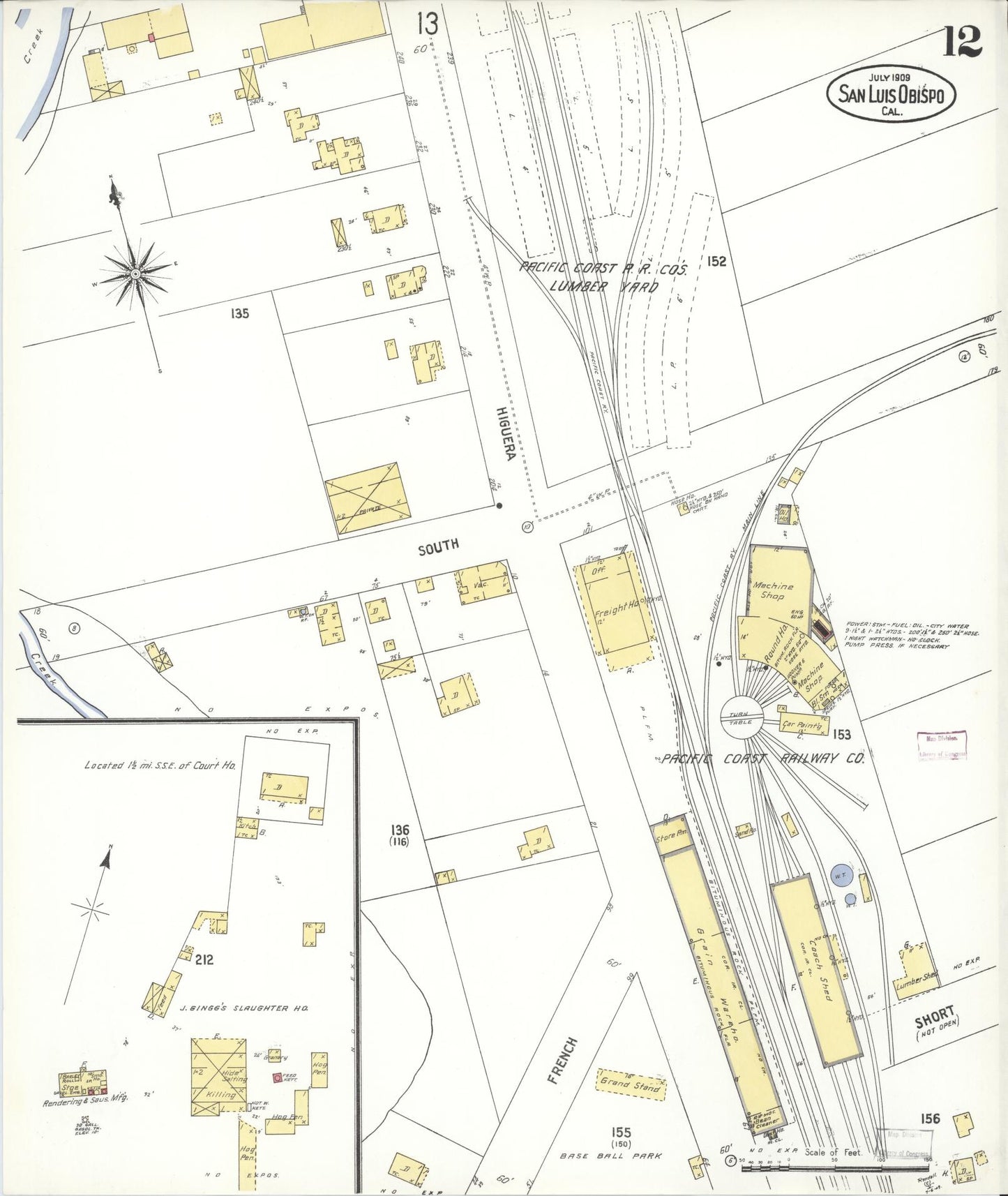 Sanborn Fire Insurance Map from San Luis Obispo, San Luis Obispo County, California (1909), Sheet #0012 - Complete Map Set gallery image, historic Sanborn map, vintage wall art, California California