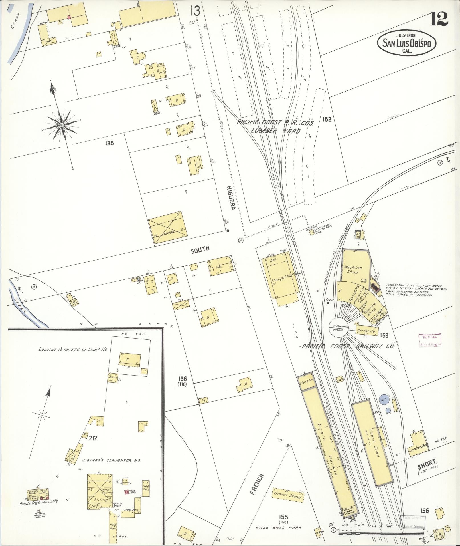 Sanborn Fire Insurance Map from San Luis Obispo, San Luis Obispo County, California (1909), Sheet #0012 - Complete Map Set gallery image, historic Sanborn map, vintage wall art, California California