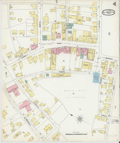 Sanborn Fire Insurance Map from Plymouth, Plymouth County, Massachusetts (1896), Sheet #0004 - Historic Sanborn Fire Insurance Map Print, vintage old map wall art, antique decor, genealogy gift, Massachusetts Massachusetts map