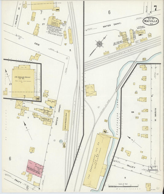 Sanborn Fire Insurance Map from Mayville, Chautauqua County, New York (1912), Sheet #0007 - Historic Sanborn Fire Insurance Map Print, vintage old map wall art, antique decor, genealogy gift, New York New York map
