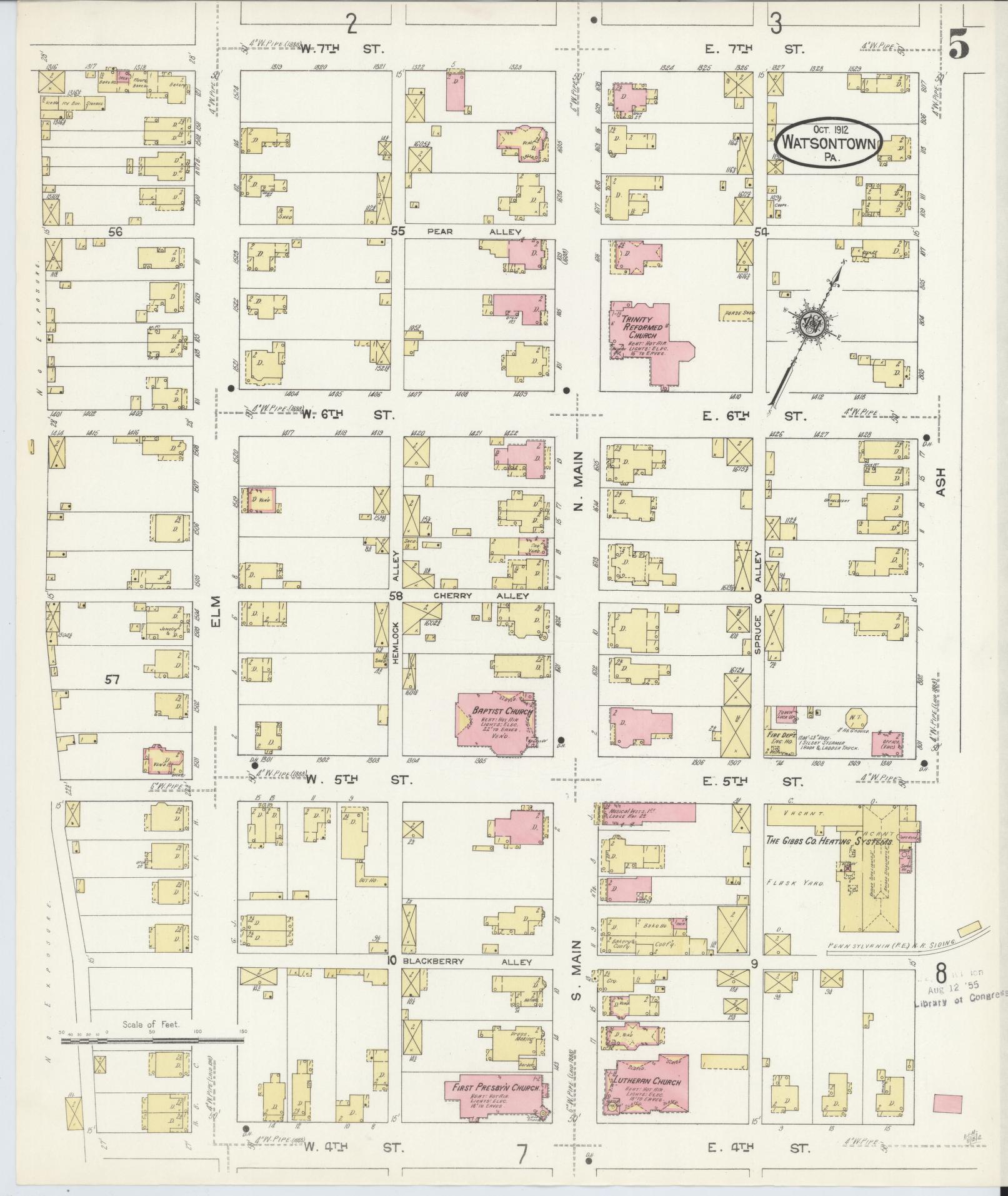 Sanborn Fire Insurance Map from Watsontown, Northumberland County, Pennsylvania (1912), Sheet #0005 - Complete Map Set gallery image, historic Sanborn map, vintage wall art, Pennsylvania Pennsylvania