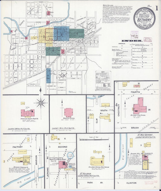 Sanborn Fire Insurance Map from Bethany, Harrison County, Missouri (1909), Sheet #0001 - Historic Sanborn Fire Insurance Map Print, vintage old map wall art, antique decor, genealogy gift, Missouri Missouri map