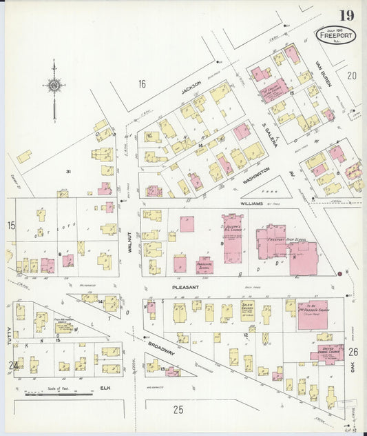 Sanborn Fire Insurance Map from Freeport, Stephenson County, Illinois (1910), Sheet #0019 - Historic Sanborn Fire Insurance Map Print, vintage old map wall art, antique decor, genealogy gift, Illinois Illinois map