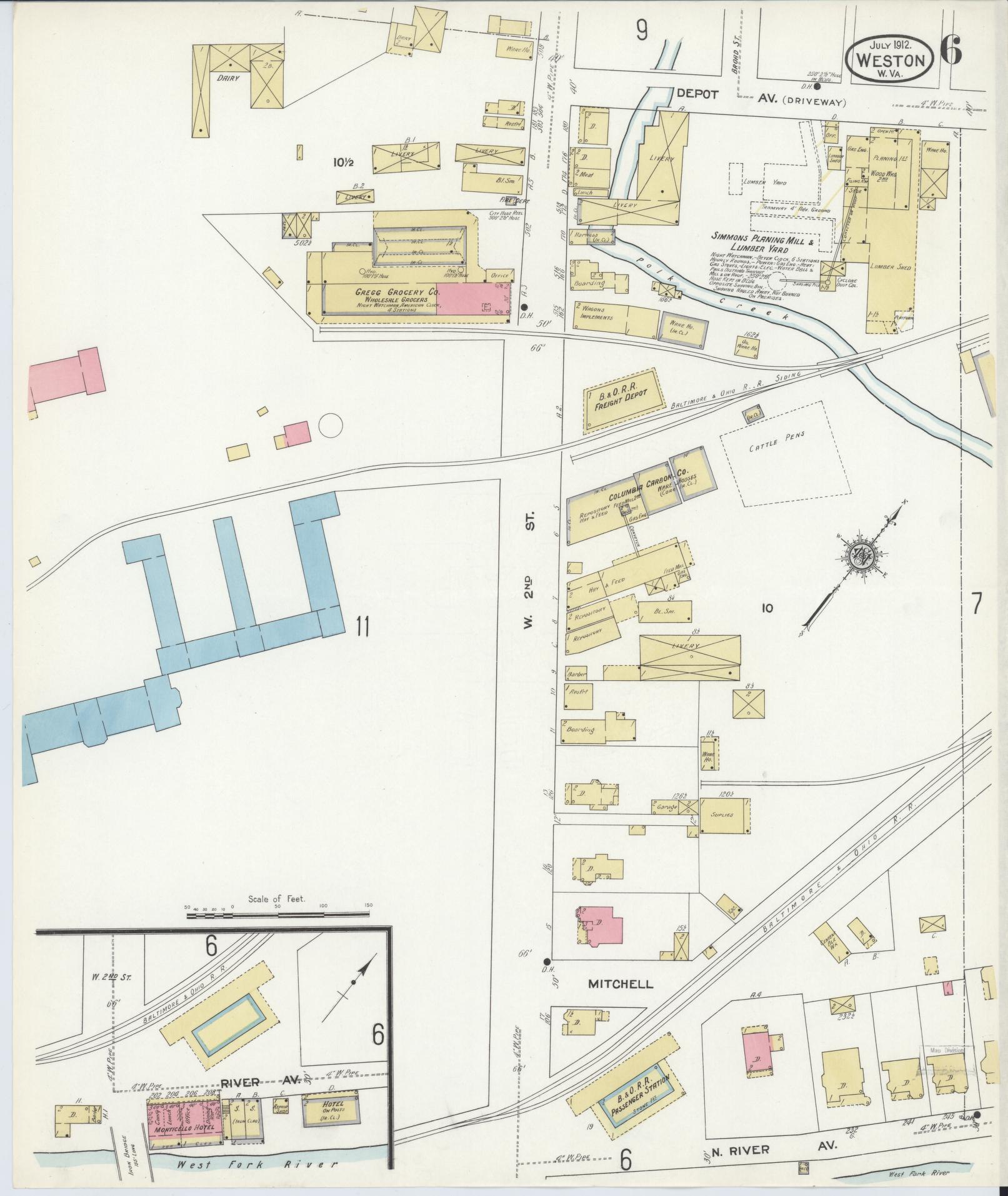 Sanborn Fire Insurance Map from Weston, Lewis County, West Virginia (1913), Sheet #0006 - Complete Map Set gallery image, historic Sanborn map, vintage wall art, West Virginia West Virginia