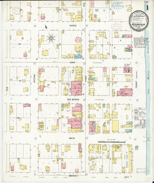Sanborn Fire Insurance Map from Keosauqua, Van Buren County, Iowa (1898), Sheet #0001 - Historic Sanborn Fire Insurance Map Print, vintage old map wall art